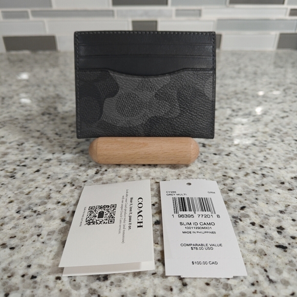 Coach Slim Id Card Case In Signature Camo Print Black - Picture 5 of 7